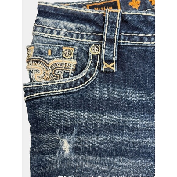 Rock Revival Jeans 25 Distressed Rip Y2K Crystal Flap Pocket Straight Streetwear - Picture 4 of 10